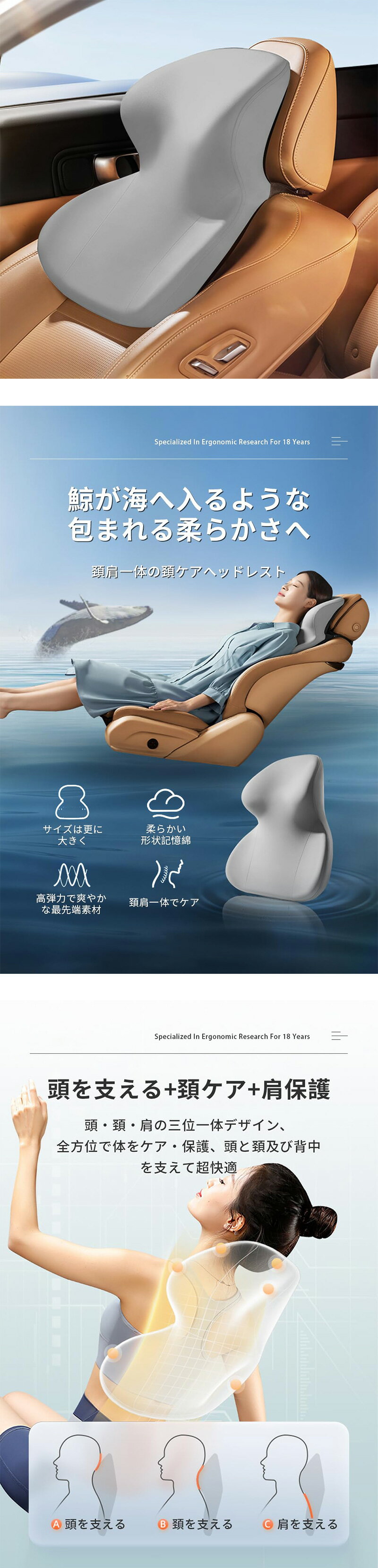 車ヘッドレスト 首肩一体ネックパッド 首クッシ...の紹介画像2