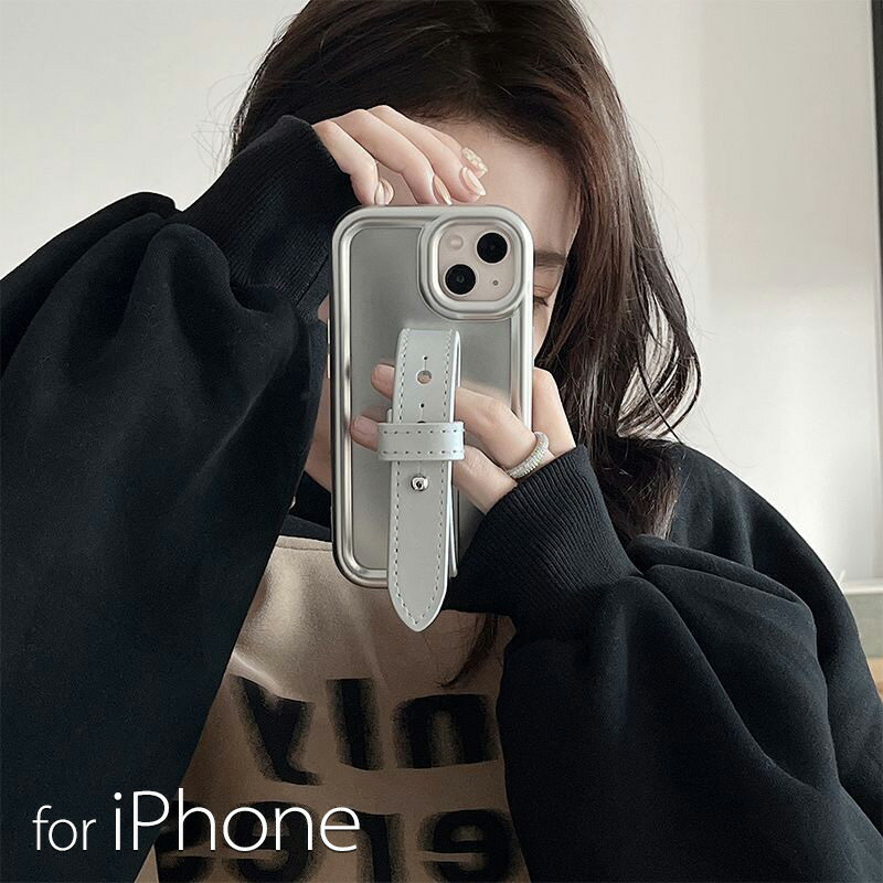 Rakuten - iPhone14proケース ベルト付 スタンド機能 iPhone14ケース バンド付き iPhone14promax 大人女子 高級感 iphone13ケース 13pro13promax iphone12ケース 12pro 12promax iphoneケース se 7 8 se2 携帯カバー レンズ保護 耐衝撃 オシャレ 可愛い 女子 韓国 シルバー