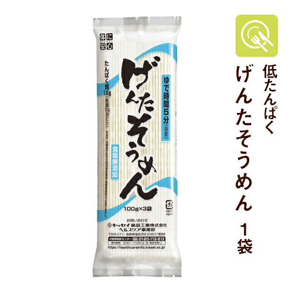 キッセイ薬品 げんたそうめん（100g×3袋）×1袋 低たんぱく 低タンパク 減塩 無塩 腎臓病食 低タンパク麺 低たんぱく麺