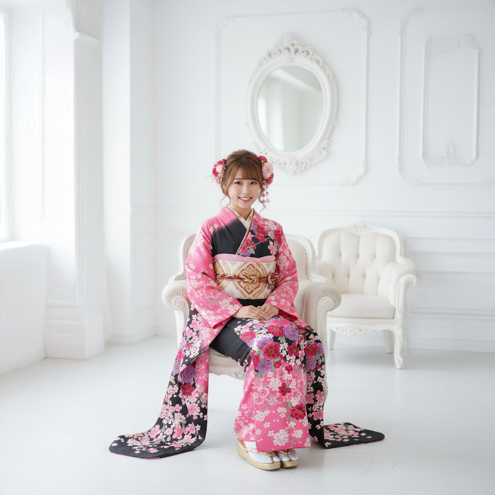レンタル 振袖フルセット成人式 結婚式 貸衣装 ふりそで!【H L】成人式 結婚式【黒...