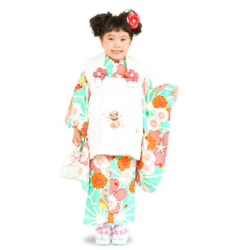 小町kids 被布コート フルセット レンタル 【3歳 三才 貸衣装 七五三】子供 女児 セット ひな祭り お正月【往復送料無料】小町キッズ 白 浅葱 麻の葉 鹿の子柄