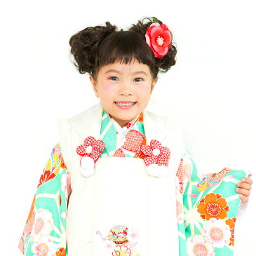 小町kids 被布コート フルセット レンタル 【3歳 三才 貸衣装 七五三】子供 女児 セット ひな祭り お正月【往復送料無料】小町キッズ 白 浅葱 麻の葉 鹿の子柄