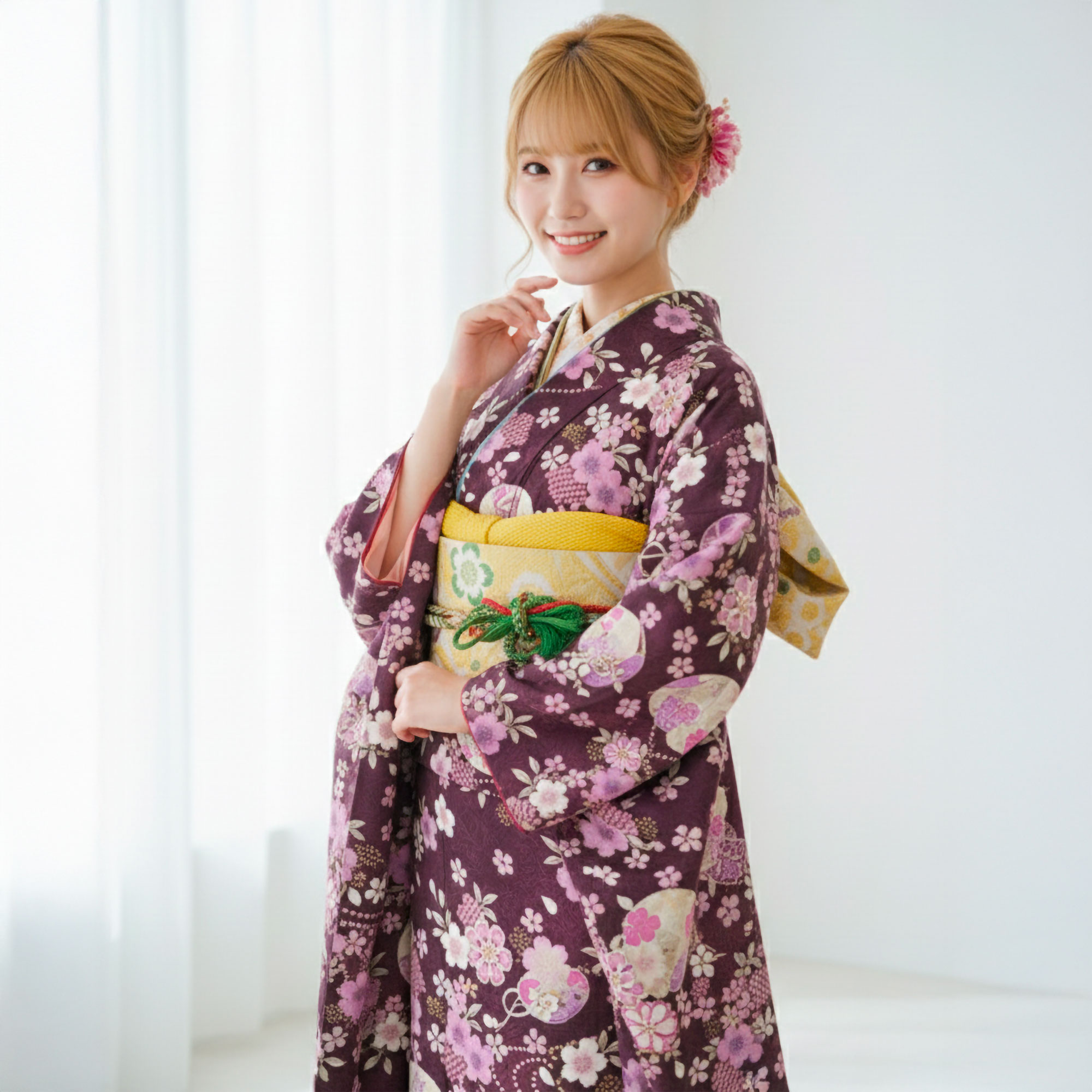 レンタル 振袖フルセット成人式 結婚式 貸衣装【紫/パープル/purple系】【No.054】【適応身長：150〜165cm位】【往復送料無料】