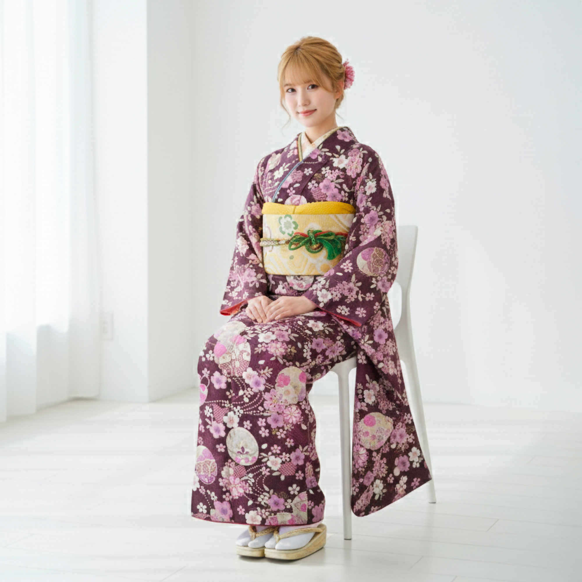 レンタル 振袖フルセット成人式 結婚式 貸衣装【紫/パープル/purple系】【No.054】【適応身長：150〜165cm位】【往復送料無料】