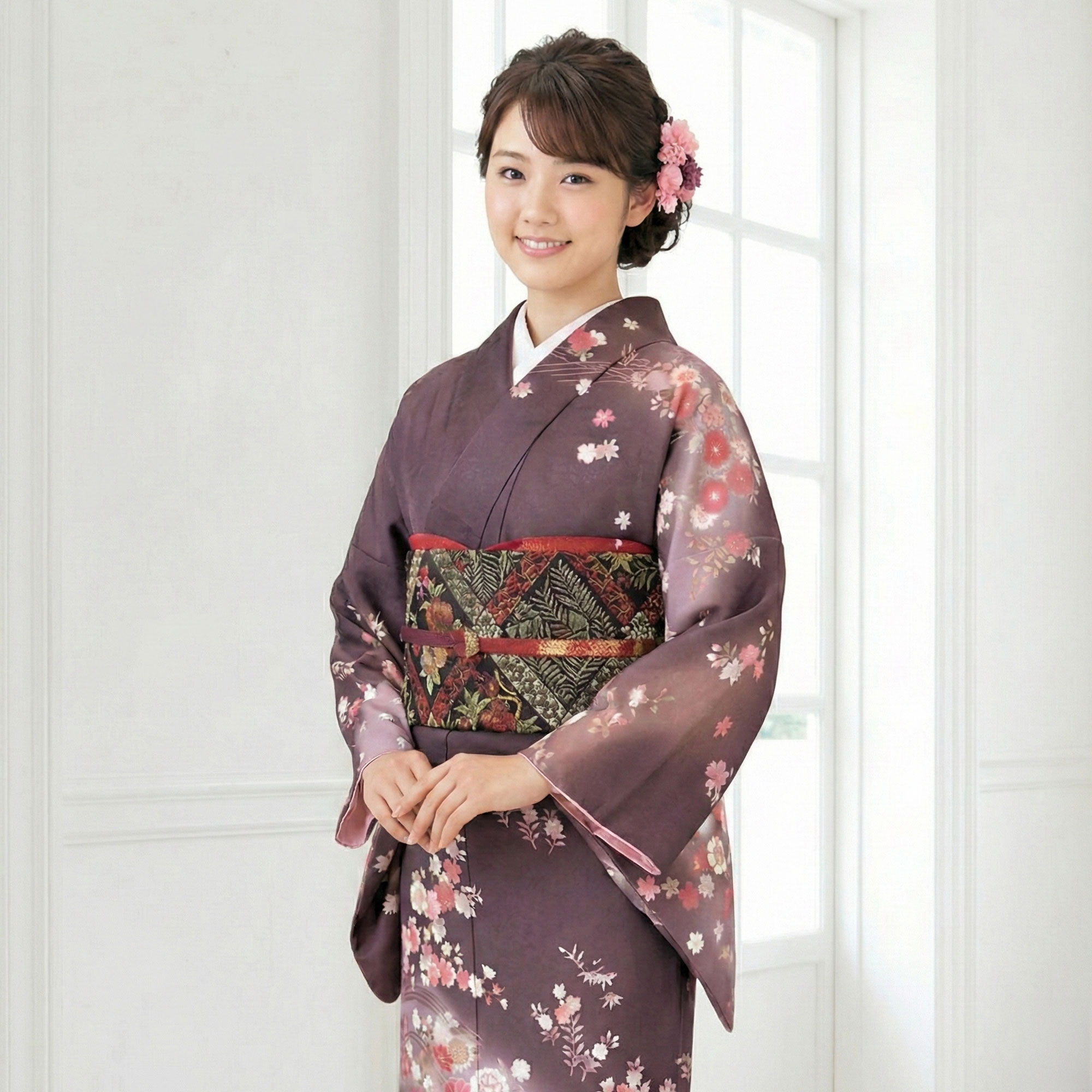 レンタル 訪問着 フルセット 着物 レンタル HL アッシュ・エル ブランド 安心セット【卒業式・七五三・結婚式・お宮参り・貸衣装】紫 パープル【往復送料無料】