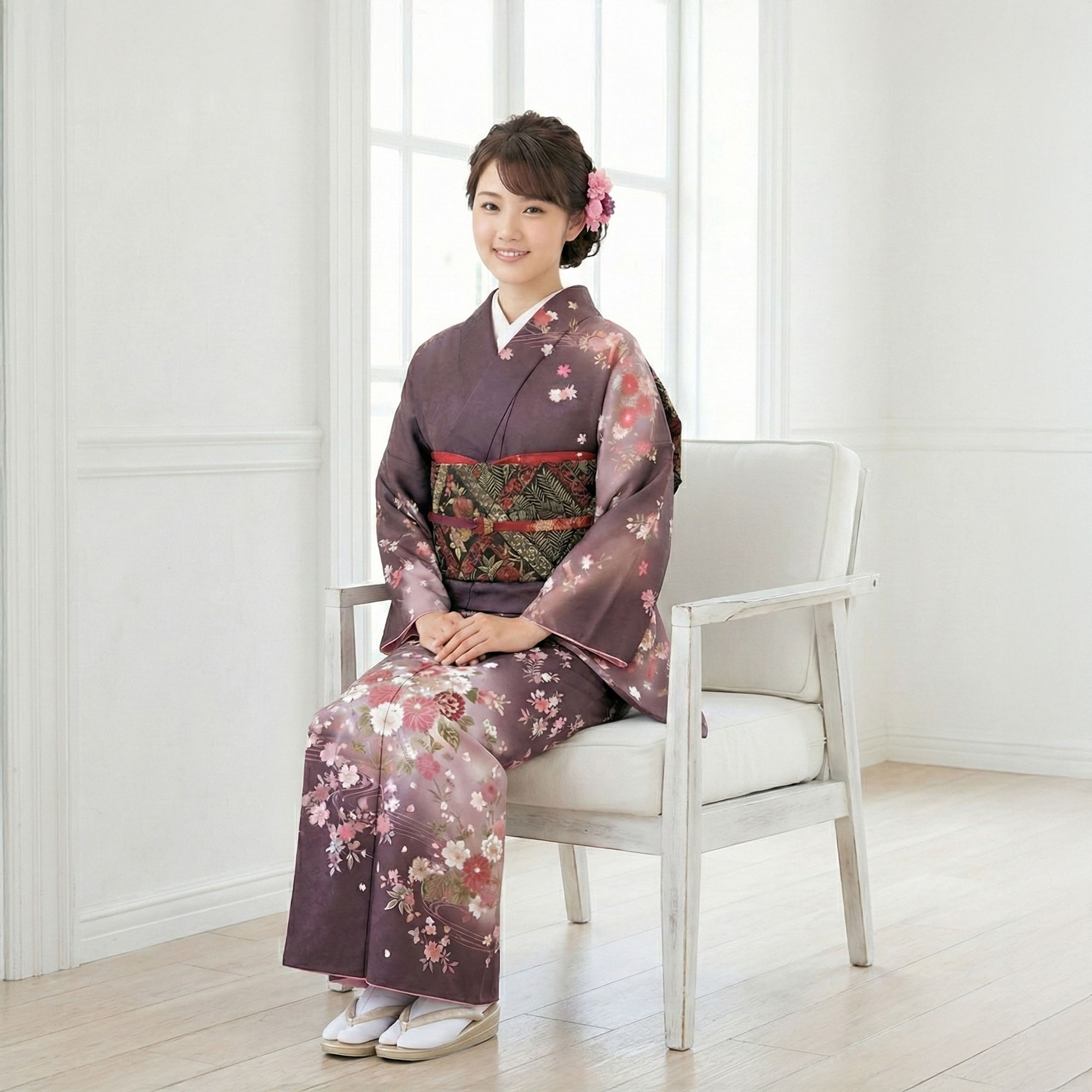 レンタル 訪問着 フルセット 着物 レンタル HL アッシュ・エル ブランド 安心セット【卒業式・七五三・結婚式・お宮参り・貸衣装】紫 パープル【往復送料無料】