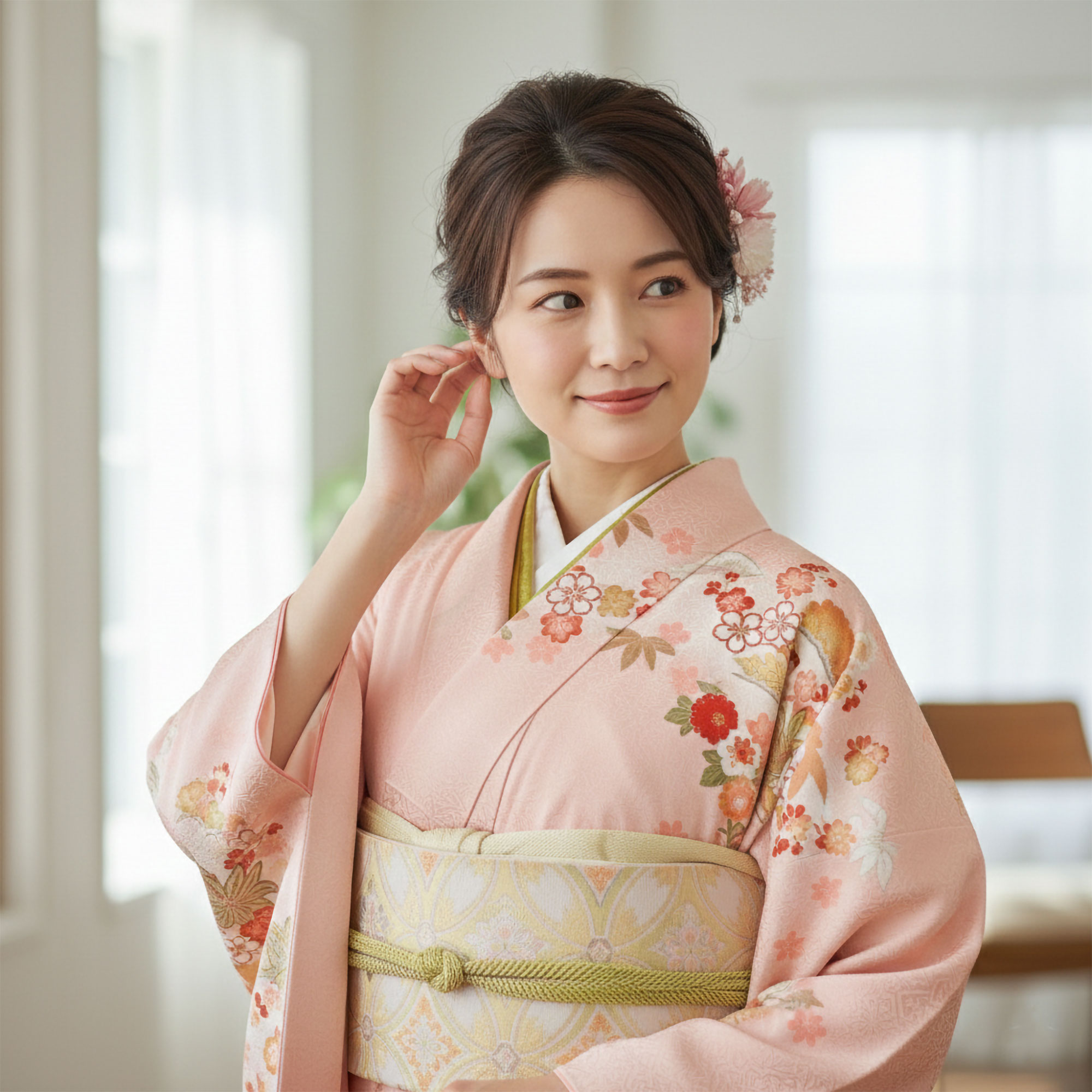 レンタル 訪問着 フルセット HL アッシュ・エル【卒業式 七五三 結婚式 お宮参り 訪問着 貸衣装】【フリーサイズ】ピンク系 鼓 松竹梅【往復送料無料】