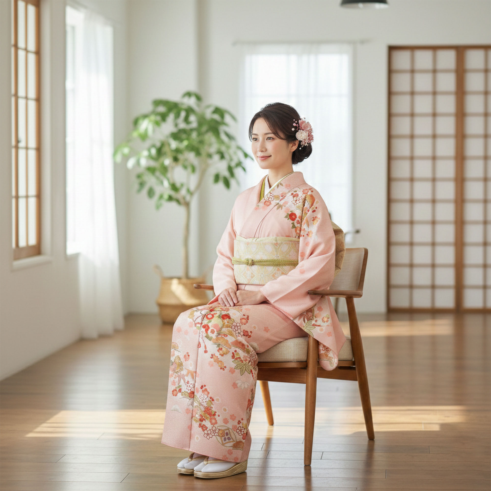 レンタル 訪問着 フルセット HL アッシュ・エル【卒業式 七五三 結婚式 お宮参り 訪問着 貸衣装】【フリーサイズ】ピンク系 鼓 松竹梅【往復送料無料】