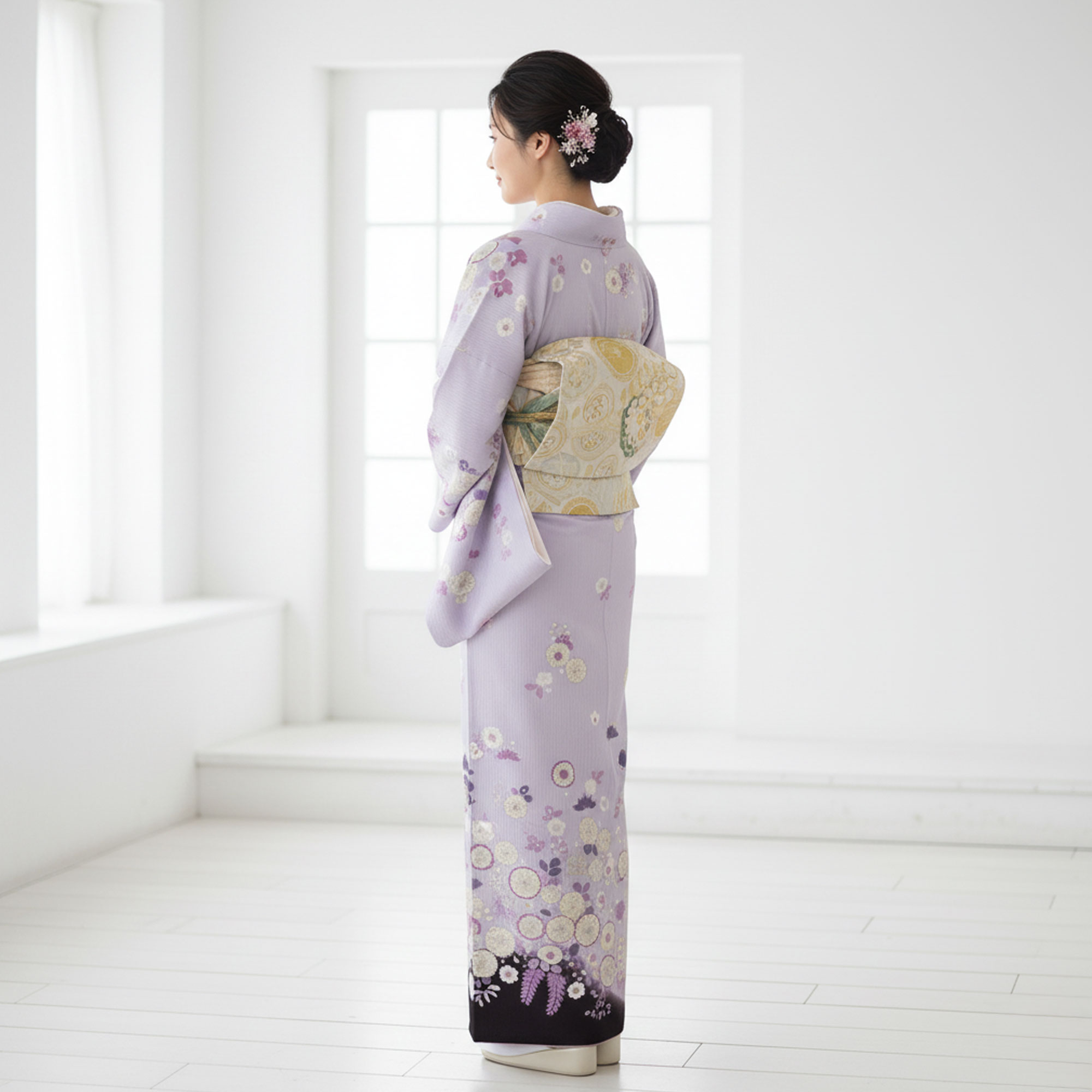レンタル 訪問着 フルセット 着物 レンタル【卒業式 七五三 結婚式 お宮参り 貸衣装】紫 辻が花風 萩【往復送料無料】