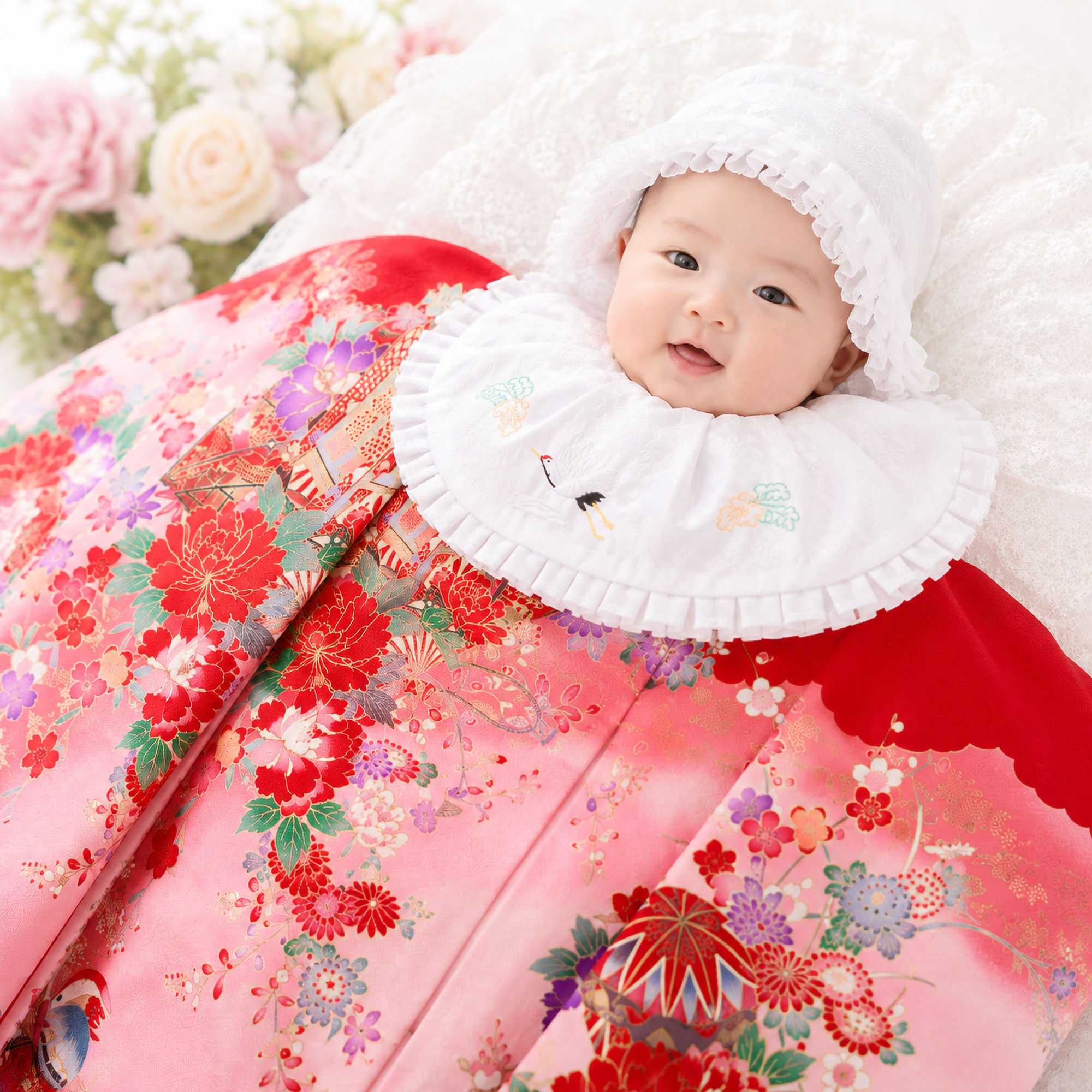 【お買い物マラソン!お得なクーポン有り!】女児 産着 レンタル お宮参り 着物 帽子...