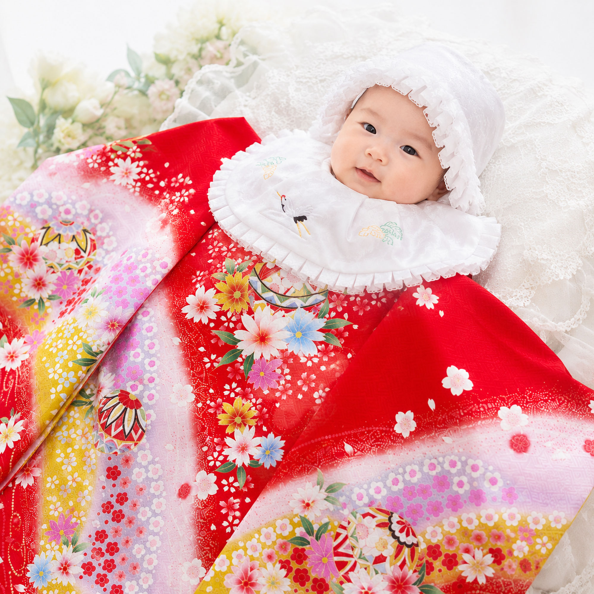 【お買い物マラソン!お得なクーポン有り!】女児 産着 レンタル お宮参り 着物 帽子...