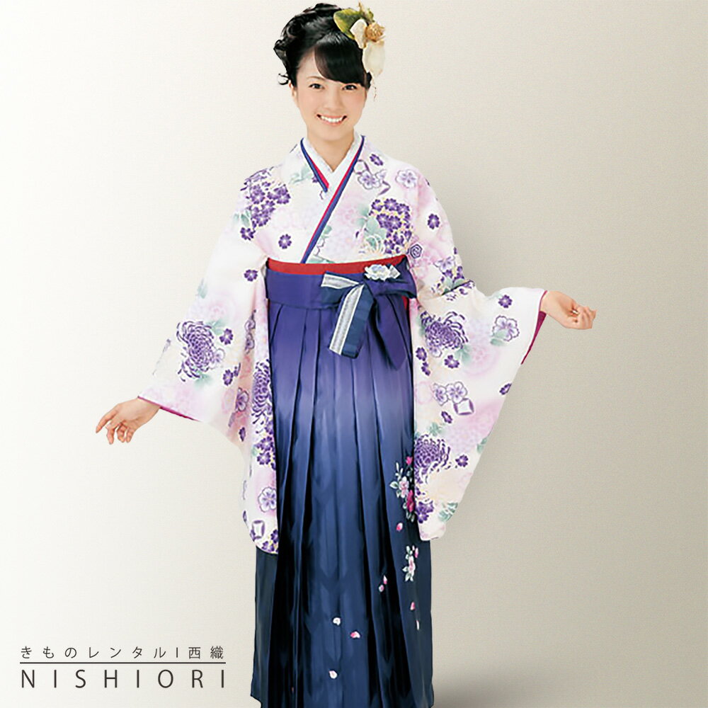 2尺袖 着物 袴 フルセット レンタル 【貸衣装・卒業式・二尺袖】【HL/アッシュエル】袴・袴【Mサイズ】【紫 白 ピンク 】【ジュニア袴(小学生)対応可】【往復送料無料】