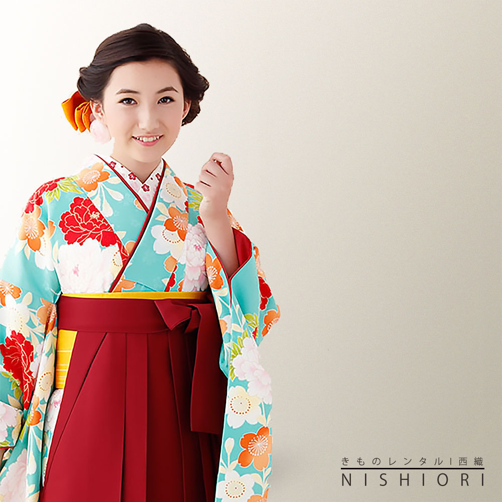 京都きものレンタルの2尺袖 着物 袴 フルセット レンタル 【貸衣装・卒業式・二尺袖】【夢千代】袴・袴【Mサイズ】【青 赤 古典】【ジュニア袴(小学生)対応可】【往復送料無料】｜アングル3