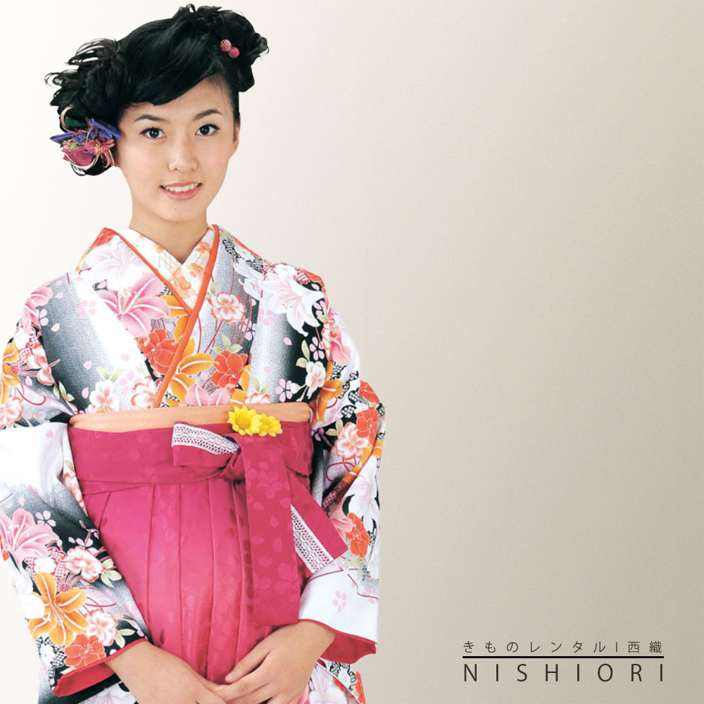 二尺袖 着物 と袴 フルセット レンタル 【貸衣装・卒業式】【レトロ 古典】袴・袴 選べる3サイズ S M L 【ジュニア袴(小学生)対応可】 赤 白 黒 ワイン ボカシ 刺繍【往復送料無料】