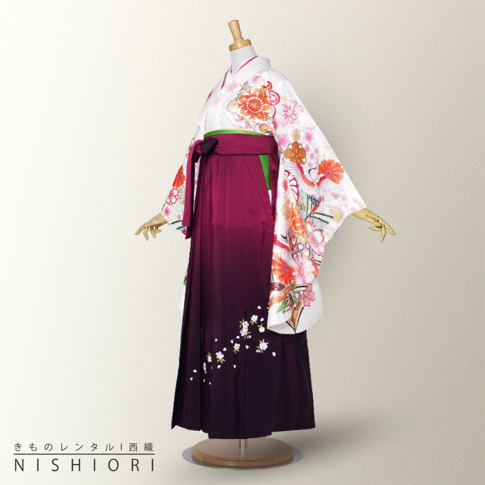 二尺袖 着物 と袴 フルセット レンタル 【From KYOTO】往復送料無料 貸衣装・卒業式 古典 モダン レトロ【Sサイズ Mサイズ Lサイズ/ジュニア袴(小学生)対応可】白 ピンク グラデーション【往復送料無料】