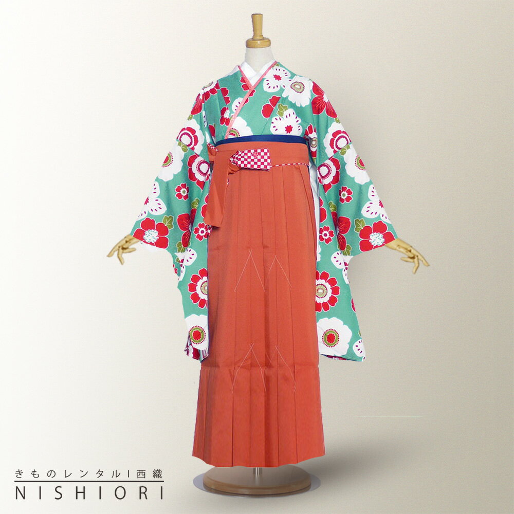二尺袖 着物 袴 フルセット レンタル 紅一点 ブランド 貸衣装 卒業式 古典 SSサイズ Sサイズ Mサイズ/ジュニア袴(小学生)対応可【最安値に挑戦 往復送料無料】浅葱 フラワー 橙【往復送料無料】