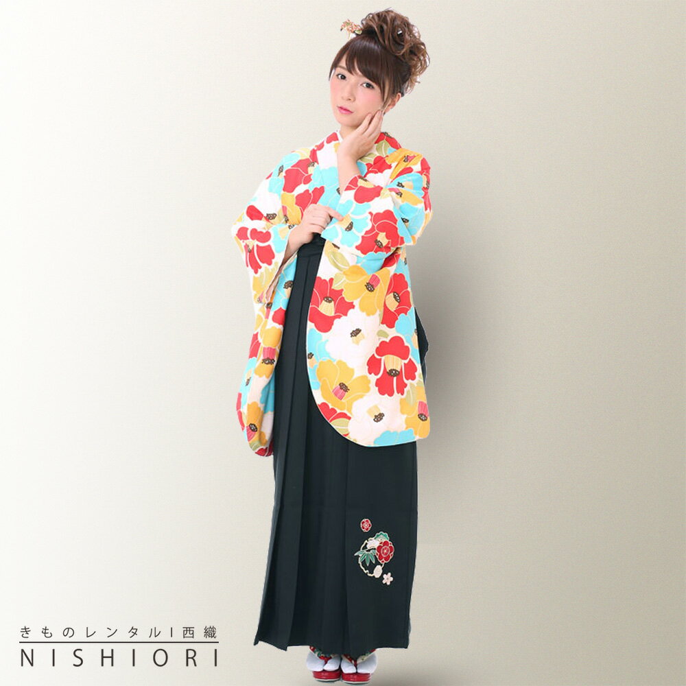 二尺袖 着物 袴 レンタル フルセット 貸衣装 古典柄 往復送料無料 卒業式 入学式【Mサイズ/ジュニア袴(小学生)対応可】椿尽くし クリーム【往復送料無料】