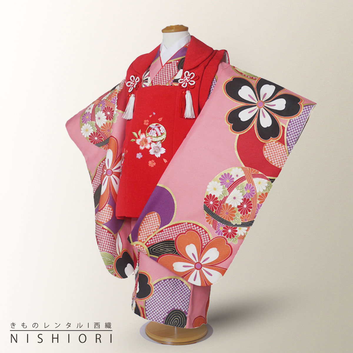 七五三 レンタル 女の子 3歳 着物 被布 753着物 フルセット 着物レンタル 貸衣装 七五三 三歳 子供着物 女児 子ども 結婚式 和装オリジナル 赤 ピンク【往復送料無料】No.3014 新品足袋プレゼントのサムネイル