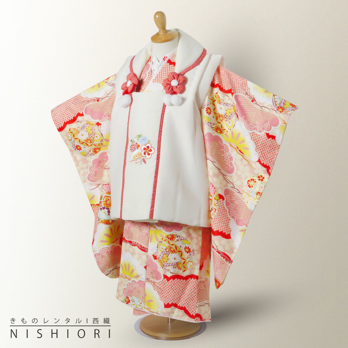 小町kids ブランド レンタル 被布コート フルセット【3歳 三歳 貸衣装 七五三】子供 女児 ひな祭り お正月【往復送料無料】古典 モダン クリーム ピンク...
