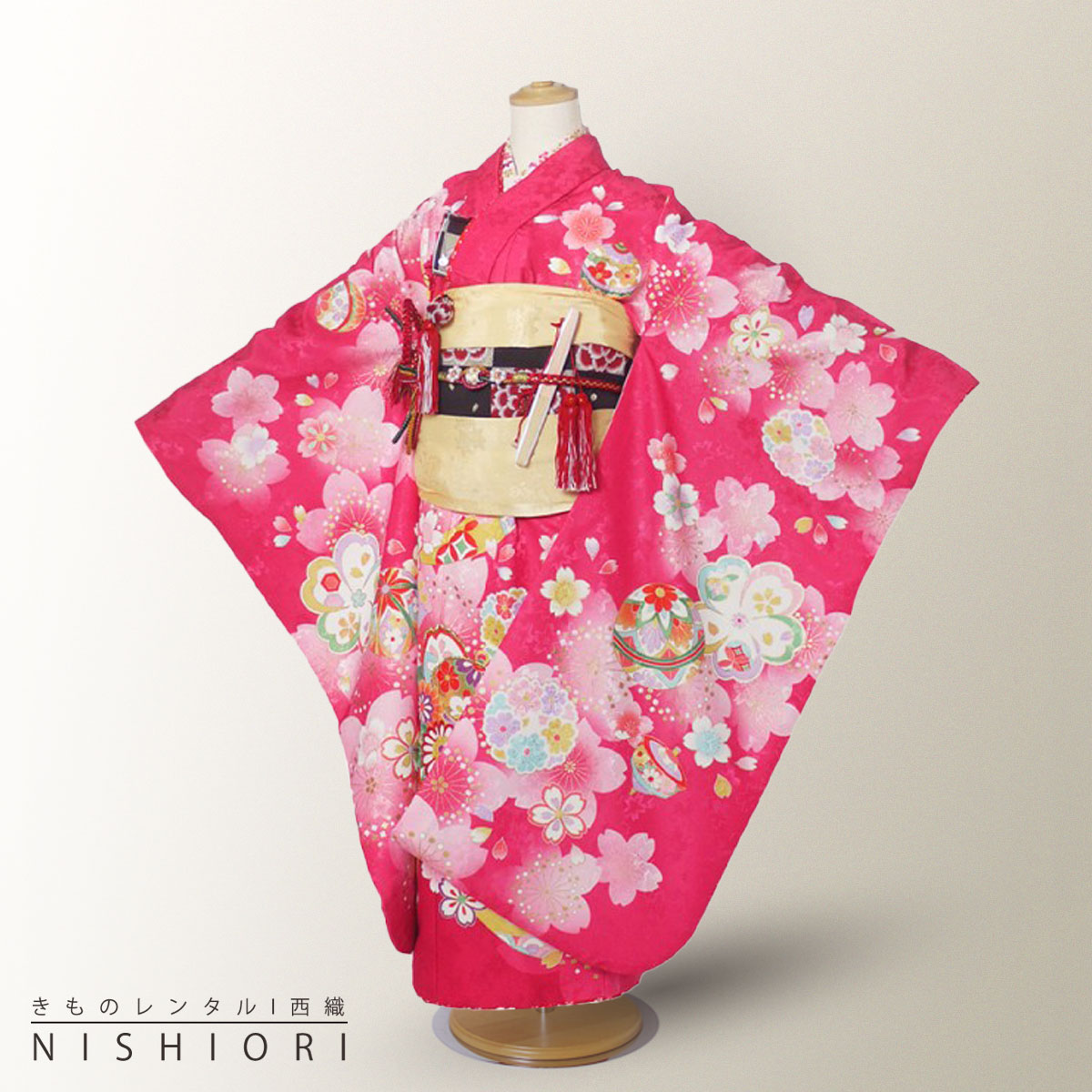 花うさぎ 七五三 四ツ身 着物 フルセット レンタル 【7歳 貸衣装 七五三】子供 女児 和服 セット 日本舞踊【往復送料無料】 ピンク 桜 熨斗 新品足袋プレ...