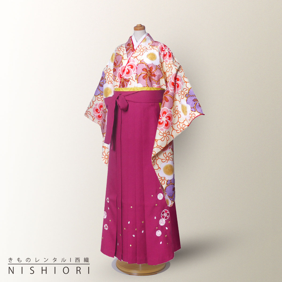 小町kids ジュニア キッズ 着物 と 袴 フルセット レンタル 【十三参り 貸衣装・卒業式】【最安値に挑戦】【小学生】【ワイン クリーム】【KKj-10】【...