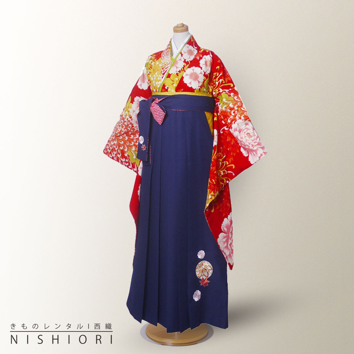 楽天京都きものレンタルちはやふる × JAPAN STYLE ジュニア 二尺袖 着物 袴 レンタル フルセット ブランド 往復送料無料【十三参り 卒業式 貸衣装 小学生】CJ2 オレンジ 紺 刺繍【往復送料無料】