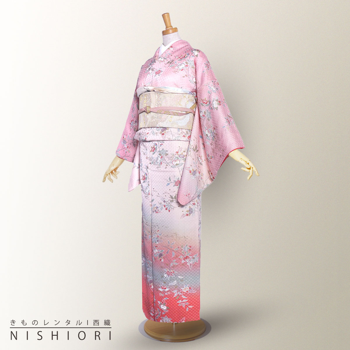 レンタル 訪問着 フルセット【入学式 卒業式 七五三 結婚式 お宮参り】【正絹 京友禅 貸衣装】【やや小さめ フリーサイズ】ピンク 桃 橘【往復送料無料】