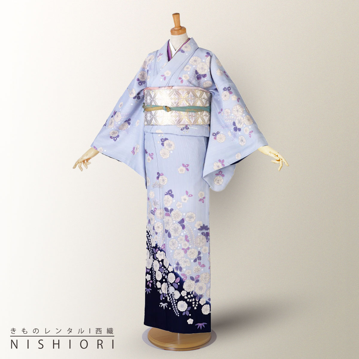 レンタル 訪問着 フルセット 着物 レンタル【卒業式 七五三 結婚式 お宮参り 貸衣装】水色 辻が花風 萩【往復送料無料】