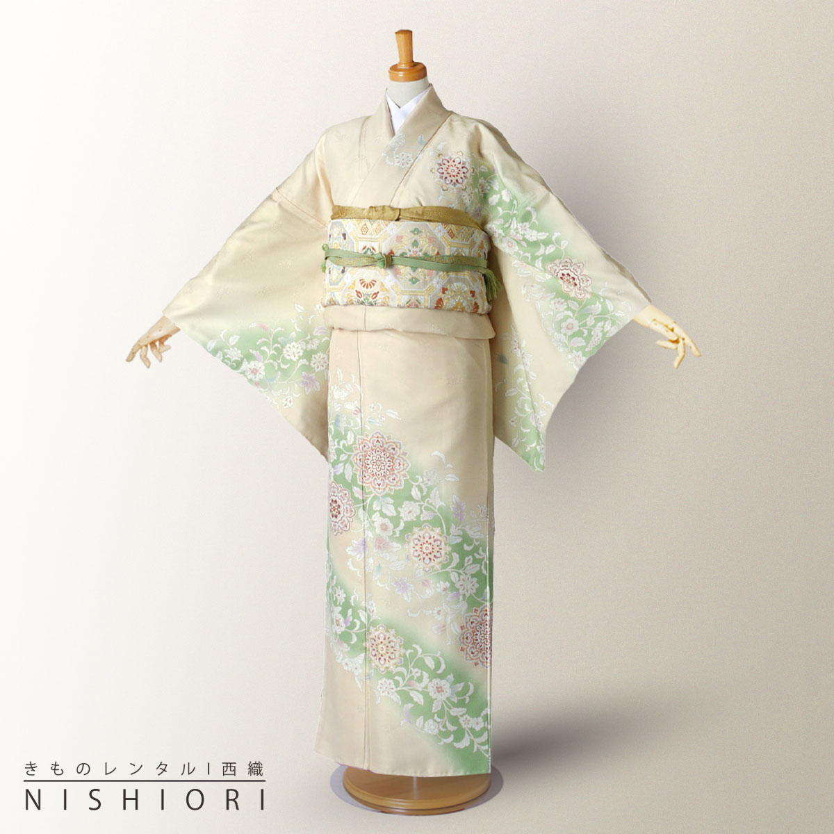 レンタル 訪問着 フルセット 着物 レンタル【卒業式 七五三 結婚式 お宮参り 貸衣装】淡黄色 唐草【往復送料無料】