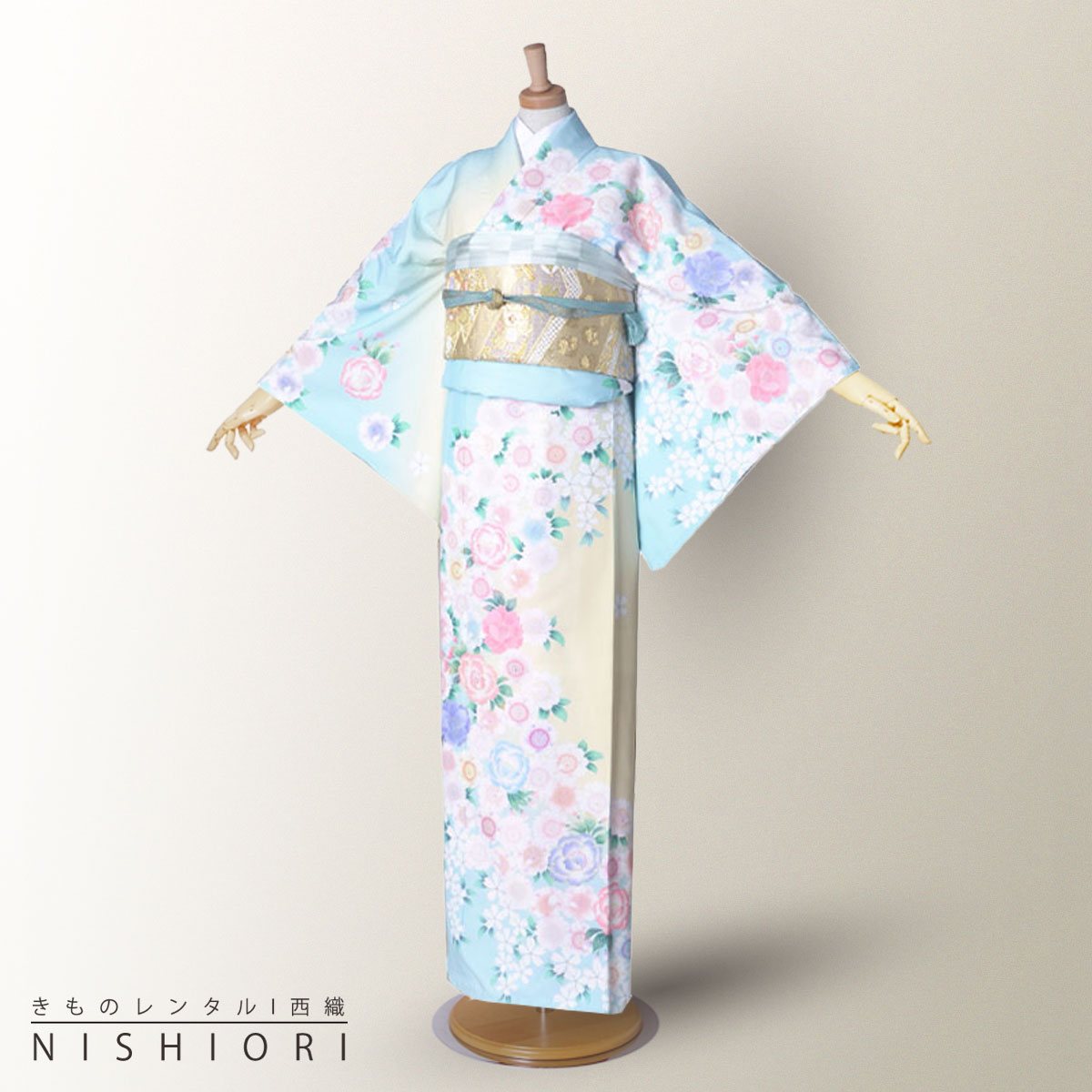 レンタル 訪問着 フルセット 着物 レンタル【卒業式 七五三 結婚式 お宮参り 貸衣装】水色 黄色 ピンク 桜 可愛い系【往復送料無料】