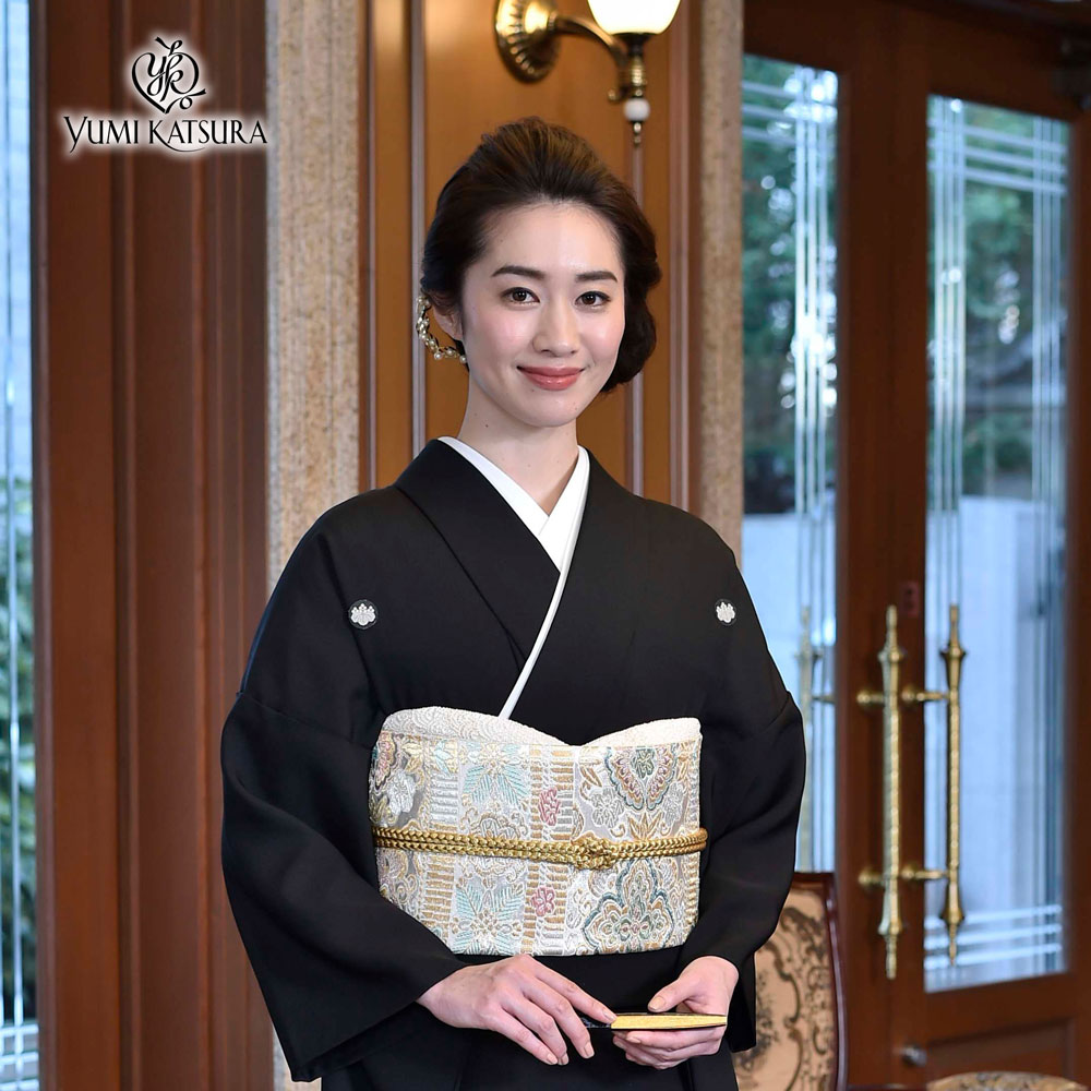 桂由美 ブランド レンタル 黒留袖 フルセット【結婚式 婚礼 貸衣装】【往復送料無料】青 松