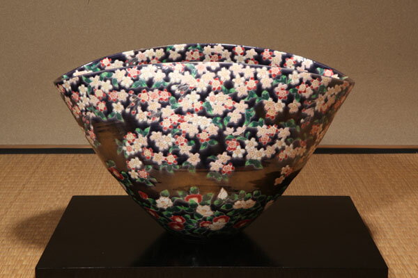 燦作紫交趾扇面壷 【送料無料】【smtb-k】【ky】【花器】【壷】【京焼】【清水焼】【陶磁器】