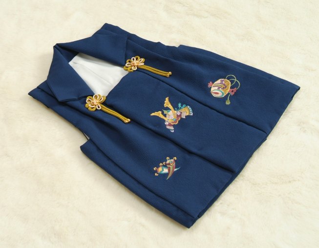 七五三 3歳 被布単品 男の子 着物 濃青色 兜刺繍 金駒刺繍 日本製