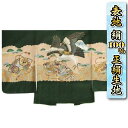 七五三 5歳 男の子 正絹 羽織単品 緑色 鷹 富士山 扇面松 金糸刺繍使い 紗綾地紋生地 日本製