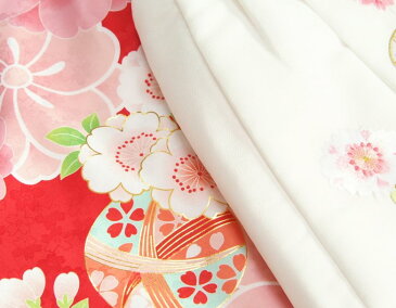 七五三 着物 3歳 女の子 被布セット 京都花ひめ 赤地着物 被布白刺繍使い 桜 まり 足袋付き11点フルセット