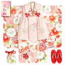 七五三 着物 3歳 女の子 被布セット 京都花ひめ 白色 光琳雪椿 前竪衿疋田飾り縫い ピンク色被布 桜刺繍 刺繍半衿付き 足袋付フルセット