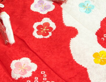 七五三 正絹 被布 着物 3歳 赤 雪輪本絞り 華刺繍使い ひな祭り お正月 地紋生地 日本製