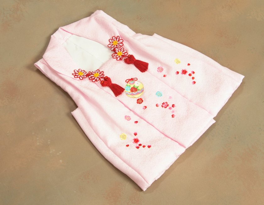 七五三 3歳から5歳用 正絹被布草履きんちゃくセット 草履ピンク 被布ピンク地 足袋付きセット 日本製