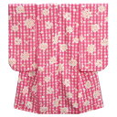 七五三 着物 7歳 女の子四つ身着物 ピンク格子チェック 桜珠柄