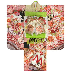 七五三 着物 7歳 着物フルセット 式部浪漫ブランド 黒色地着物 金襴市松柄帯セット 捻り梅 疋田友禅 足袋に腰紐など20点フルセット 日本製