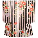 七五三着物7歳 女の子四つ身着物 式部浪漫神楽KAGURA 黒ピンク赤縞 椿 捻り梅 サヤ地紋生地 日本製