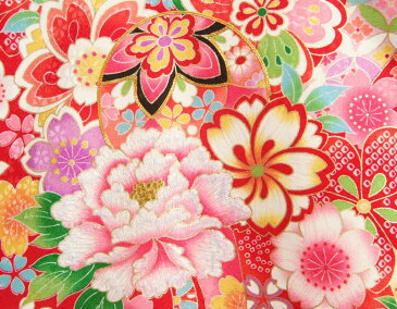お宮参り 着物 女の子 正絹初着 赤 桜 まり 刺繍牡丹 金刺繍使い 小桜地紋生地