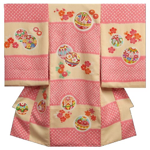 お宮参り 着物 女の子 正絹初着 ピンク黄色市松 手染め 手描き 金彩縁取り 紋意匠生地 日本製 お宮参り 着物 女の子 正絹初着 ピンク黄色市松 手染め 手描き 金彩縁取り 紋意匠生地 日本製