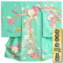 お宮参り 着物 女の子 絹100% 正絹女児初着 エメラルド 京加賀友禅作家百貫達雄作 手描き 丹後産変わり無地生地 日本製