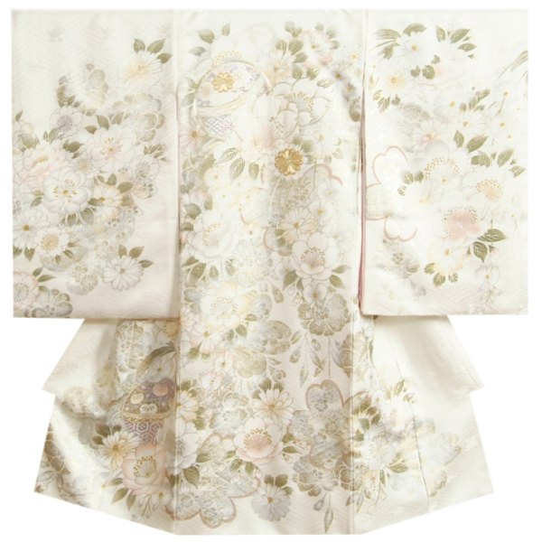 お宮参り 着物 女の子 正絹女児初着 白色 胡蝶蘭 金彩箔 銀駒刺繍牡丹 糊伏せ型友禅 紗綾華地紋 丹後産紋意匠生地 日本製