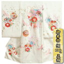 お宮参り 着物 女の子 絹100% 正絹初着 白色 飛び鶴 華薬玉 藤の花 金駒刺繍 金彩使い 紗綾地紋生地