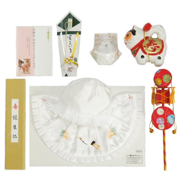 お宮参り着物用 ポリエステル生地 涎掛け帽子 フードタイプ 白色 お宮参り8点セット 男の子向き 日本製