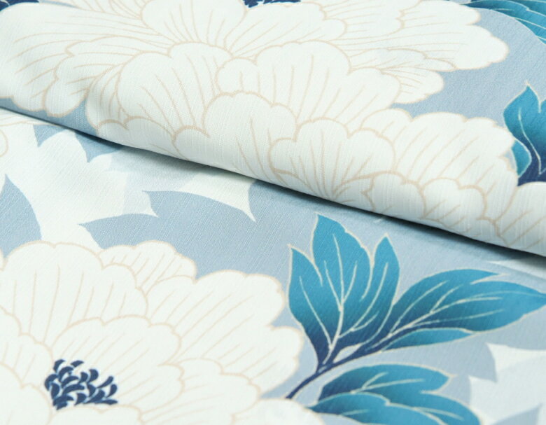 浴衣 ゆかた 単品 華徒然×吉木千沙都 コラボブランド 淡水色 白牡丹 変わり織生地 ポリエステル100％