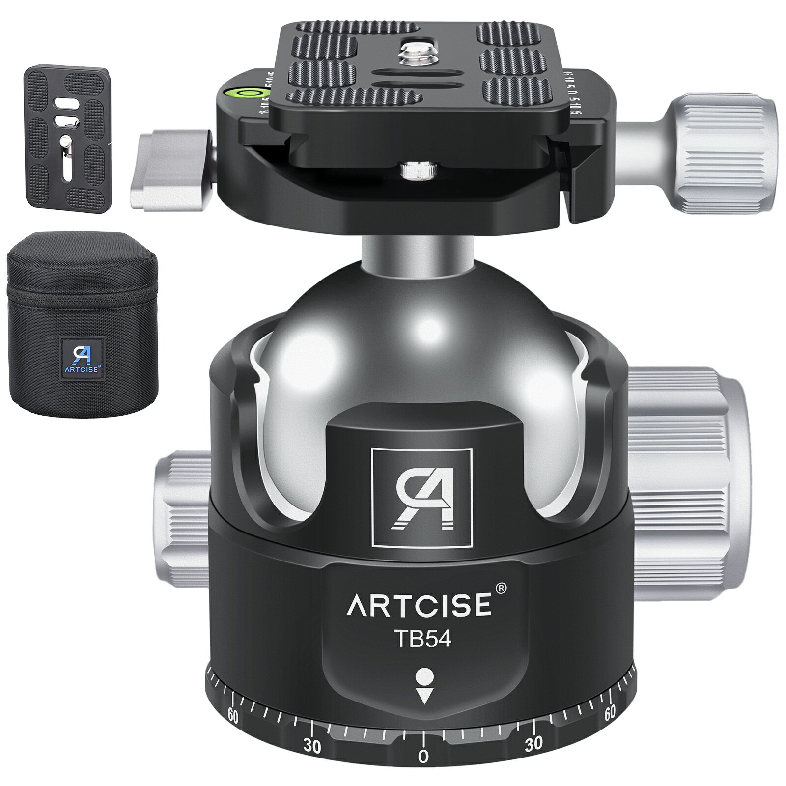ARTCISE 54mm ボール低重心雲台 360度回転 パノラマ撮影 三脚ヘッド CNC精密加工 アルミ アルカスイス..