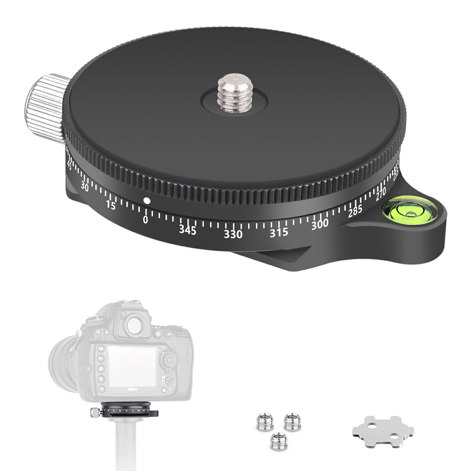 ARTCISE パノラマパンベース 3/8"&1/4"ネジ対応 アルミ合金製 360度回転ヘッド バブルレベル付き 三脚..